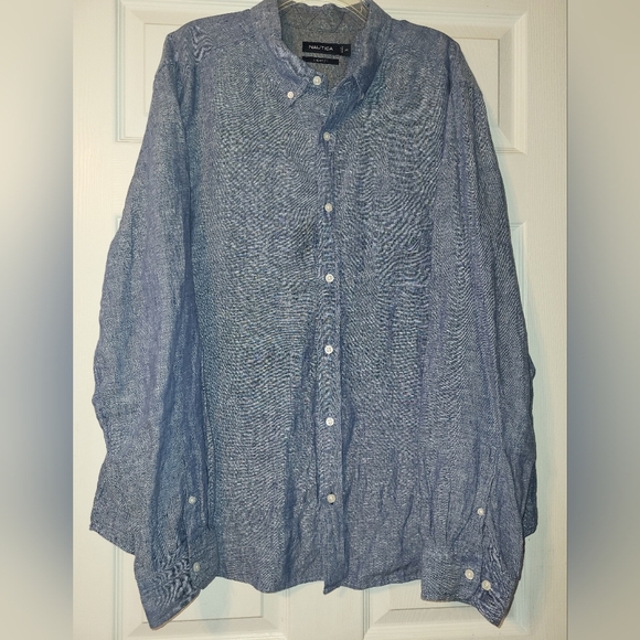 Nautica Men's Linen Classic Fit Long Sleeve Shirt Size XX Large Blue - Picture 4 of 11